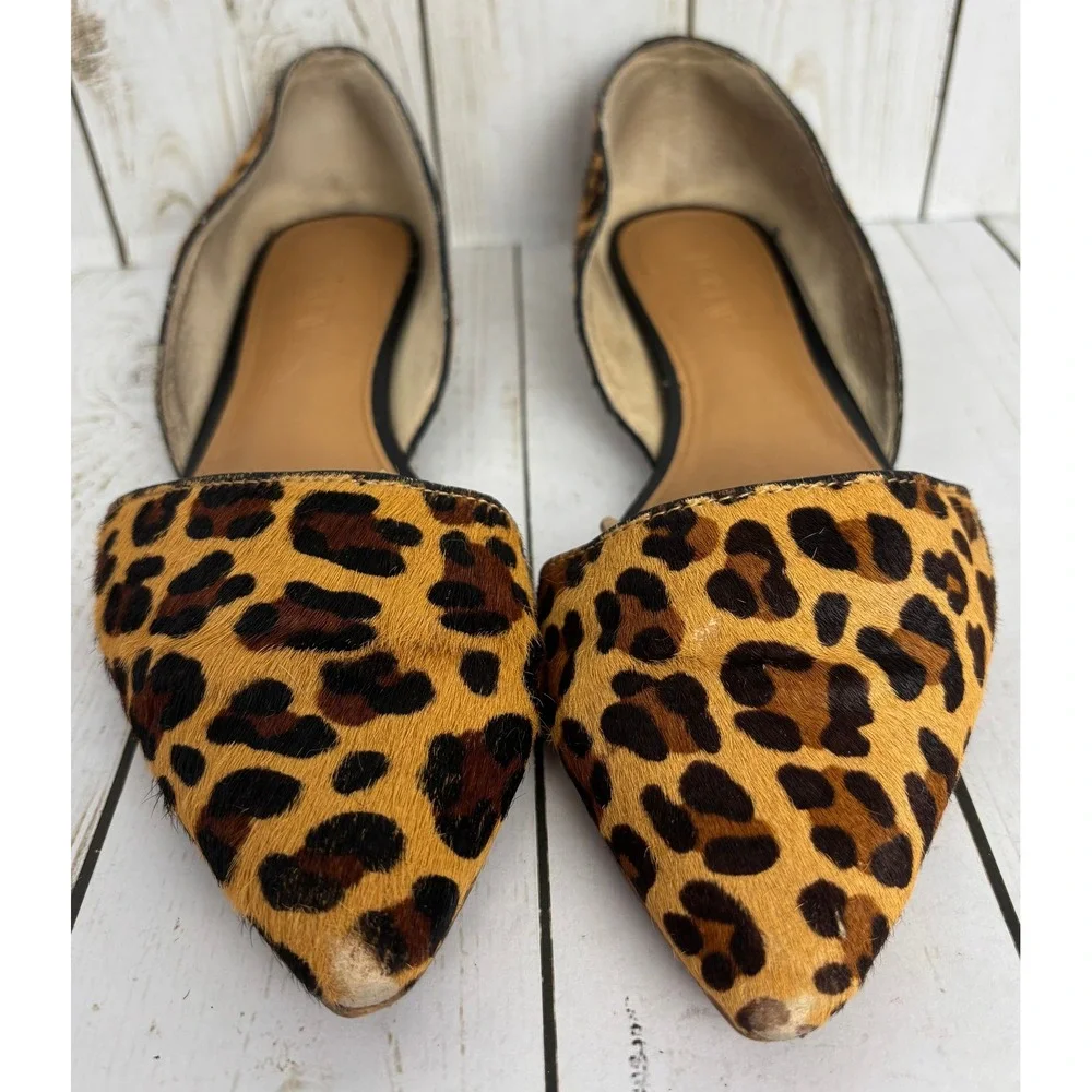 J.Crew Womens Leopard Calf Hair D'Orsay Pointed Toe Flats Shoes Brown Size 7